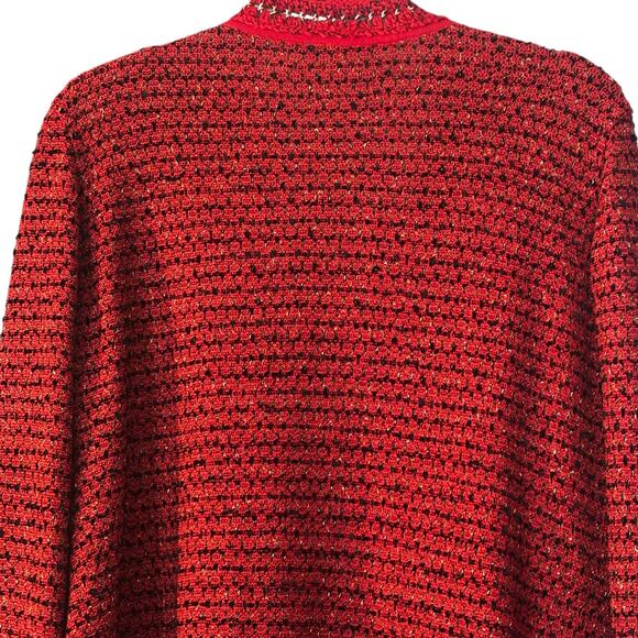 Exclusively Misook Red Black Cardigan Chain Link Knit Jacket NO Size Tag 1X? - Picture 5 of 10